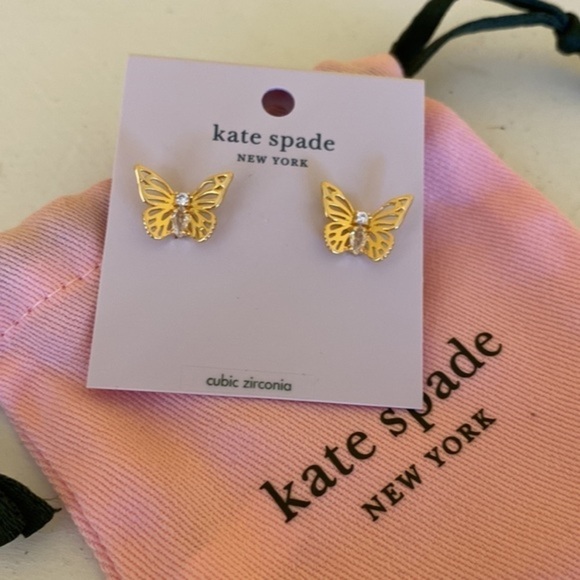 Kate Spade Social Butterfly gold statement cubic zirconia pierced earrings - Picture 6 of 13